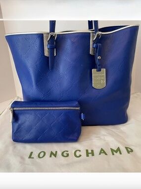 Longchamp LM Cuir Indigo Blue Shoulder Medium Tote w/Pouch/Dustbag France